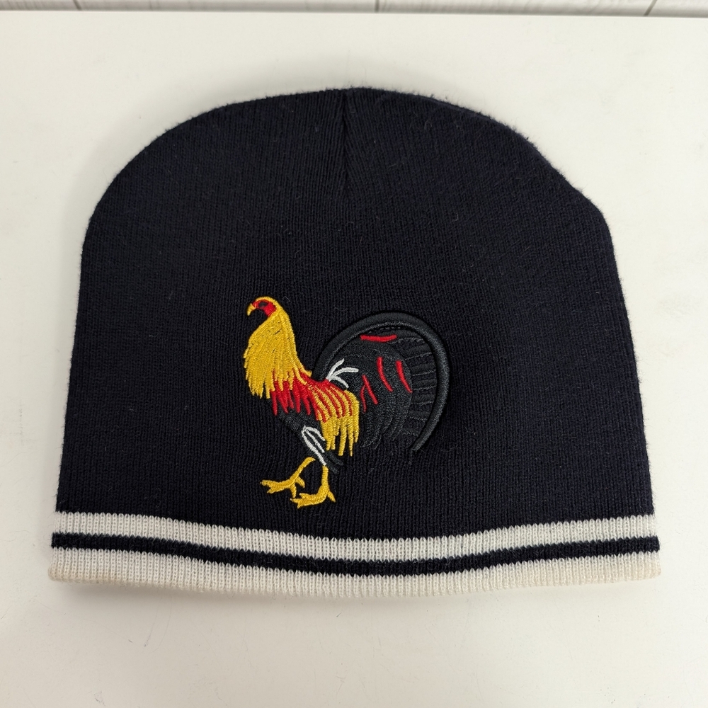 Black Winter Hat With Rooter Embroidered Men's One Size